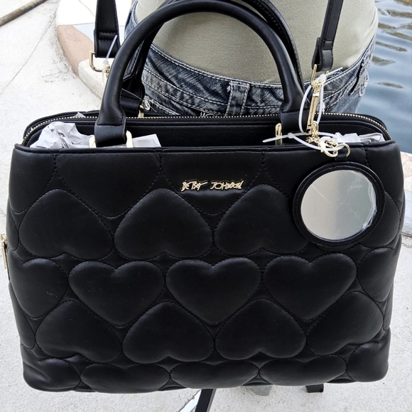 NWT BETSEY JOHNSON BLACK SATCHEL w/REMOVABLE MIRROR - Picture 2 of 9